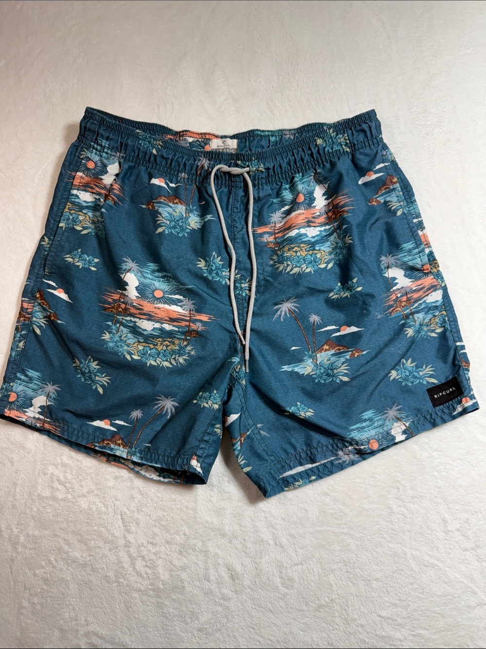 Rip Curl Lazy Days Teal Tropical-Print Men’s Swim Trunks